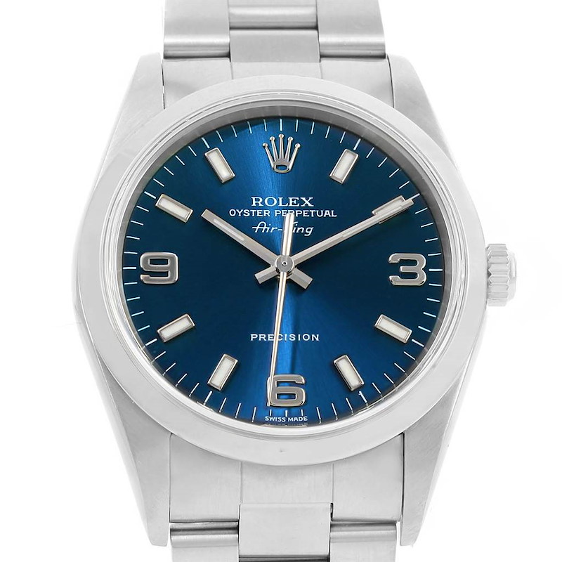 Rolex Air King Blue Dial Stainless Steel Mens Watch 14000 Box Papers SwissWatchExpo
