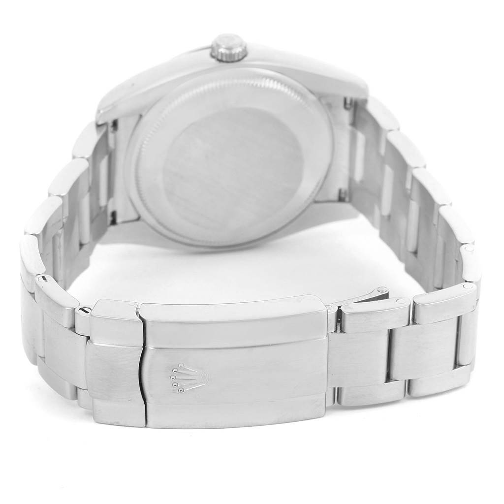 The image shows the back and clasp of a Rolex Air-King 114200 Men's Stainless Steel Blue Dial 114200 Men's Stainless Steel Blue Dial, displaying its bracelet and closed case back.