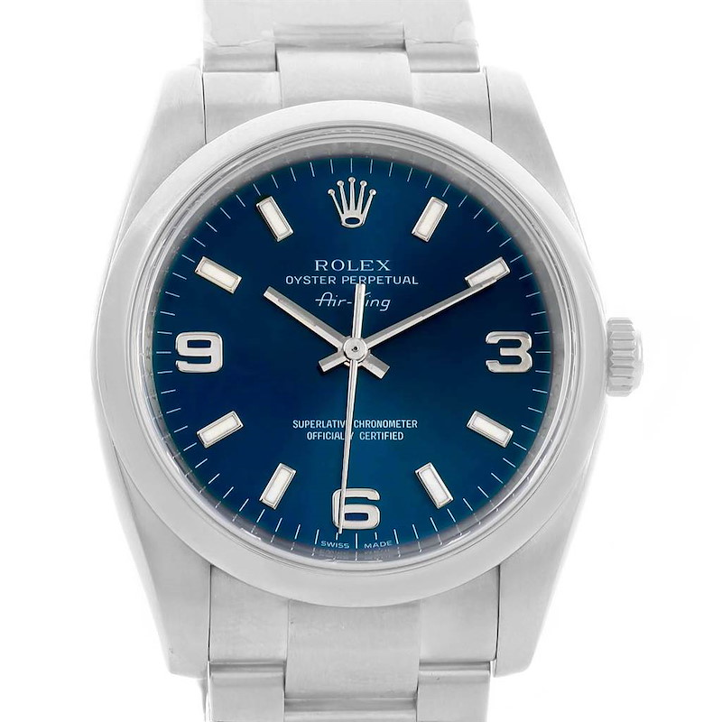 Rolex Air King Blue Dial Domed Bezel Automatic Mens Watch 114200 SwissWatchExpo