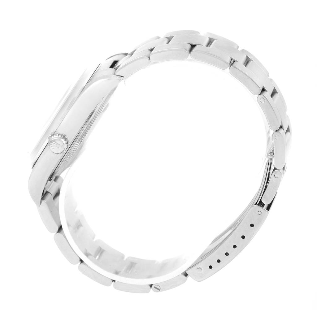 This image shows a side view of the Rolex Air-King 14000 Men's Stainless Steel Silver Dial 14000 Men's Stainless Steel Silver Dial, focusing on the bracelet and crown.