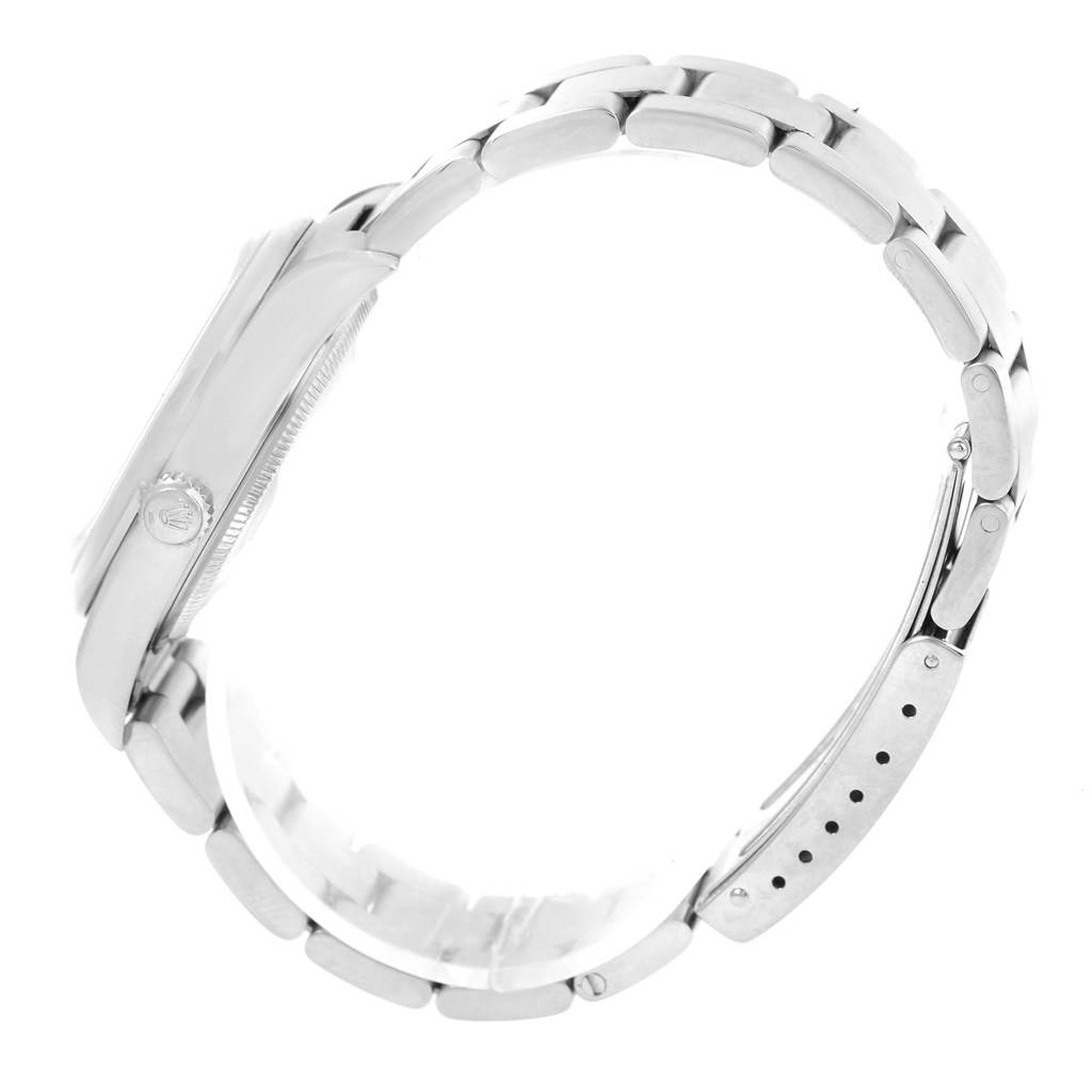 The image shows a side view of the Rolex Air-King 14000 Men's Stainless Steel Black Dial 14000 Men's Stainless Steel Black Dial watch, highlighting the bracelet and part of the case.