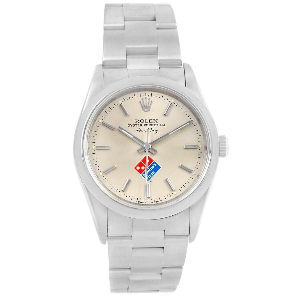 This Rolex Air-King 14000 Men's Stainless Steel Silver Dial 14000 Men's Stainless Steel Silver Dial watch is shown from a front angle, displaying the dial, case, and bracelet.