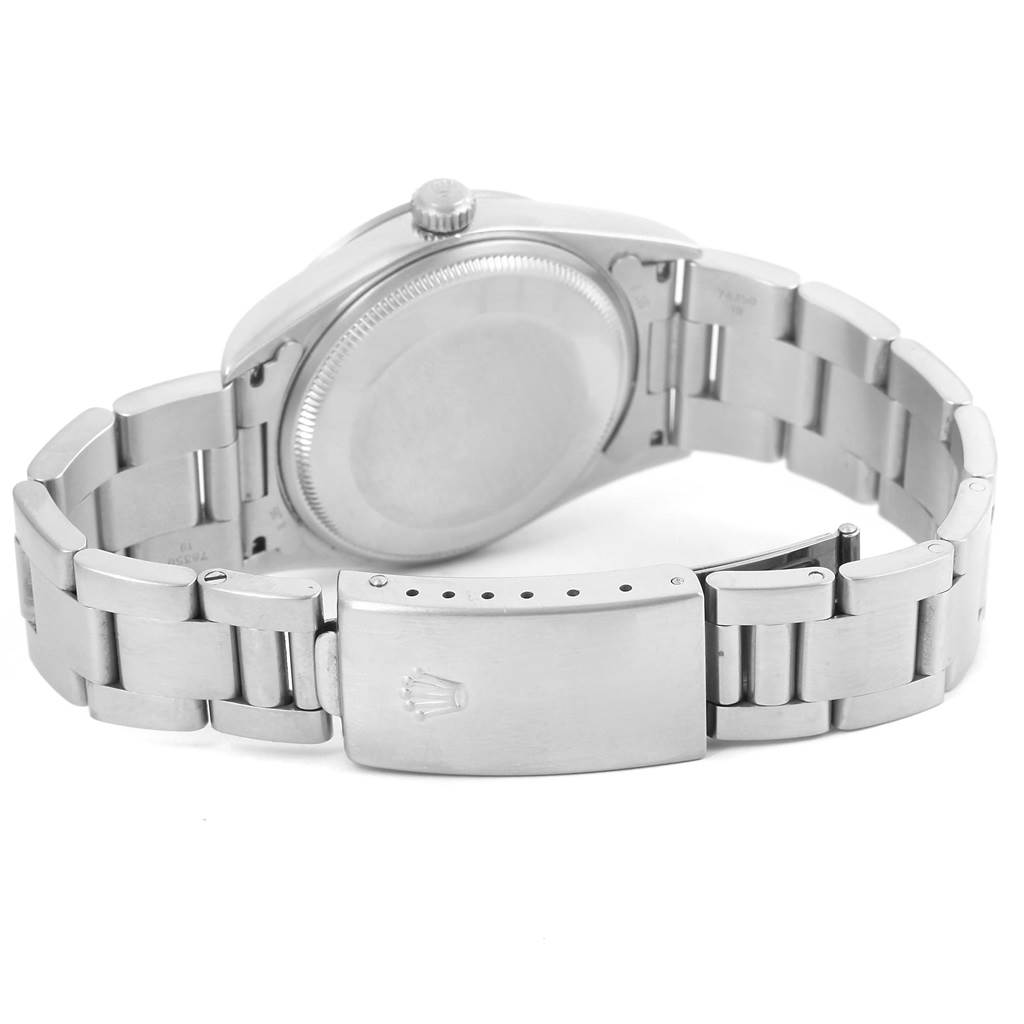 The image shows the back case and bracelet clasp of a Rolex Air-King 14000 Men's Stainless Steel Silver Dial 14000 Men's Stainless Steel Silver Dial watch at an angled view.