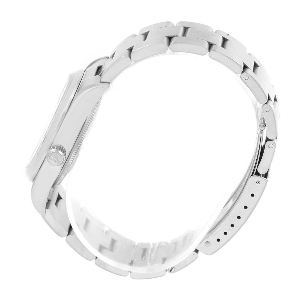 The image shows a side profile of the Rolex Air-King 14000 Men's Stainless Steel Silver Dial 14000 Men's Stainless Steel Silver Dial watch, highlighting the bracelet, clasp, and crown.