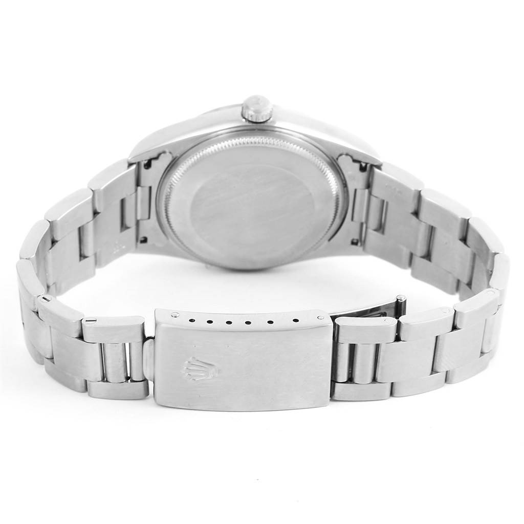 This image shows the back case and clasp of a Rolex Air-King 14000 Men's Stainless Steel Pink Dial 14000 Men's Stainless Steel Pink Dial watch from a rear angle.