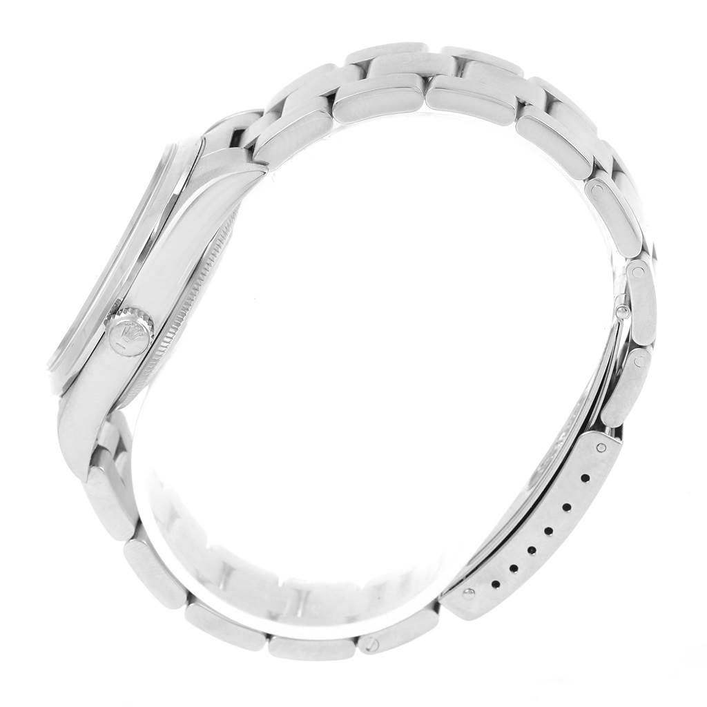 This image shows a side view of a Rolex Air-King 14000 Men's Stainless Steel Black Dial 14000 Men's Stainless Steel Black Dial watch, displaying the watch case and stainless steel bracelet.