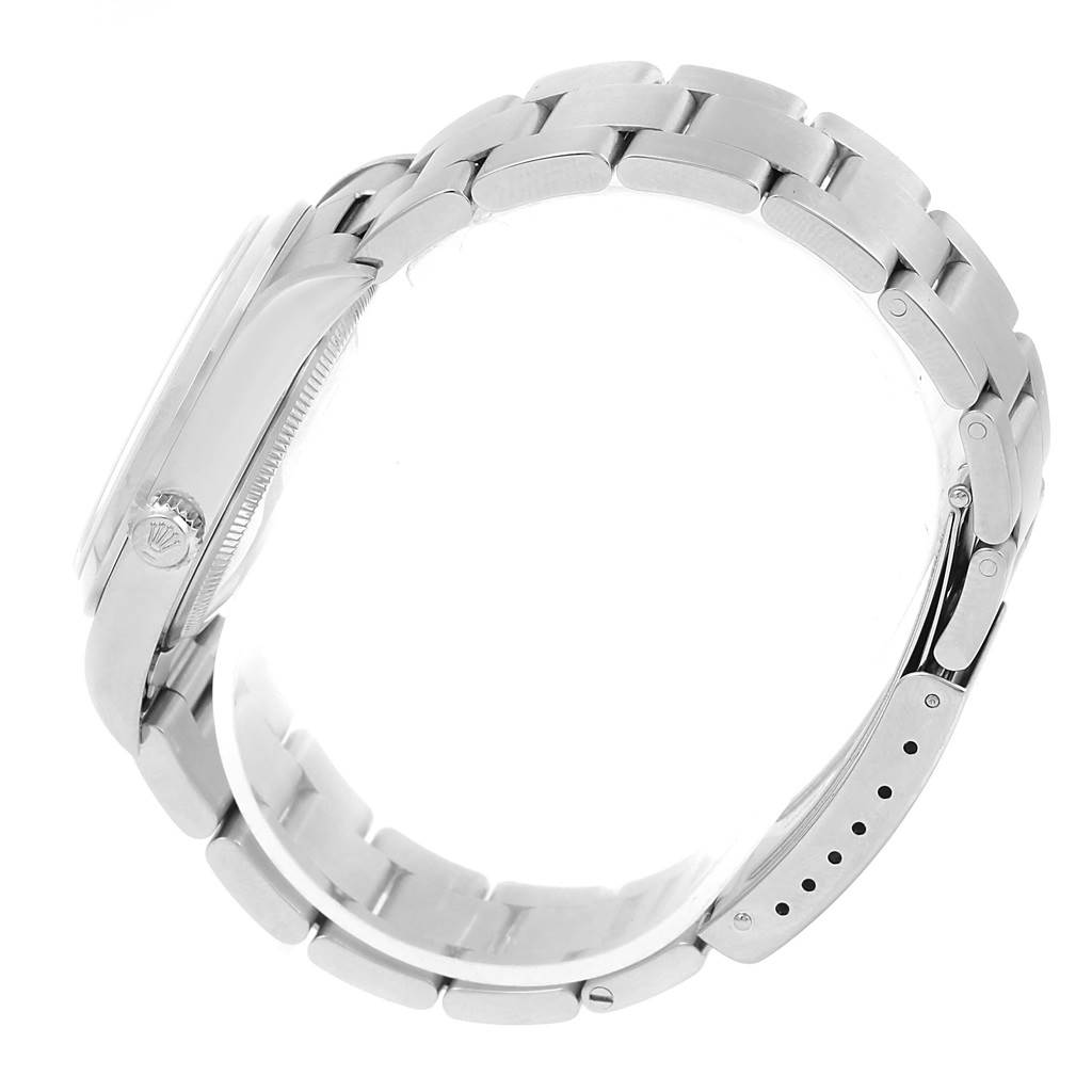 This image shows a side view of the Rolex Air-King 14000 Men's Stainless Steel Silver Dial 14000 Men's Stainless Steel Silver Dial watch, highlighting the bracelet, clasp, and case.