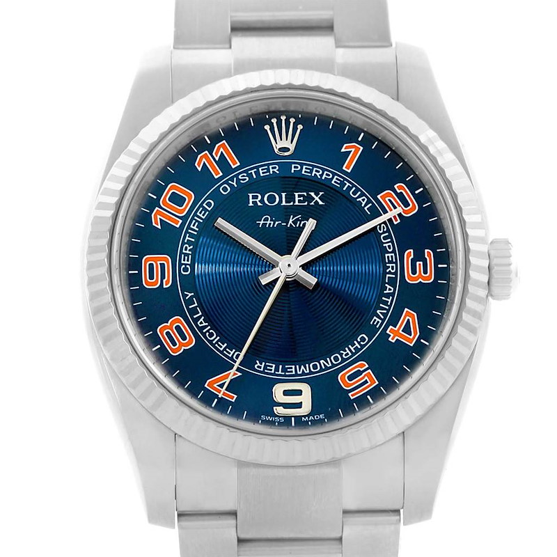 Rolex Oyster Perpetual Air King Steel White Gold Blue Dial Watch 114234 SwissWatchExpo