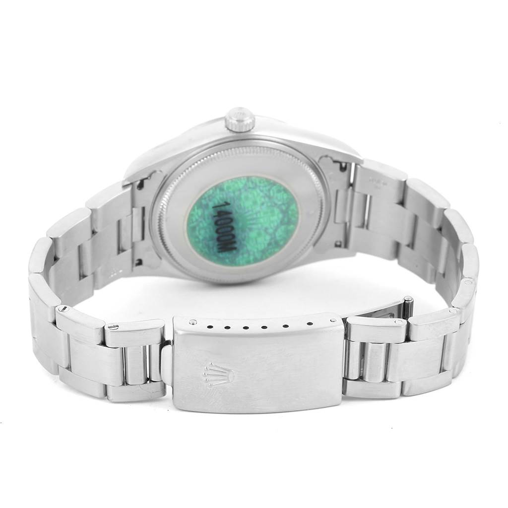 The image shows the back view of the Rolex Air-King 14000 Men's Stainless Steel White Dial 14000 Men's Stainless Steel White Dial watch, highlighting its bracelet and clasp.