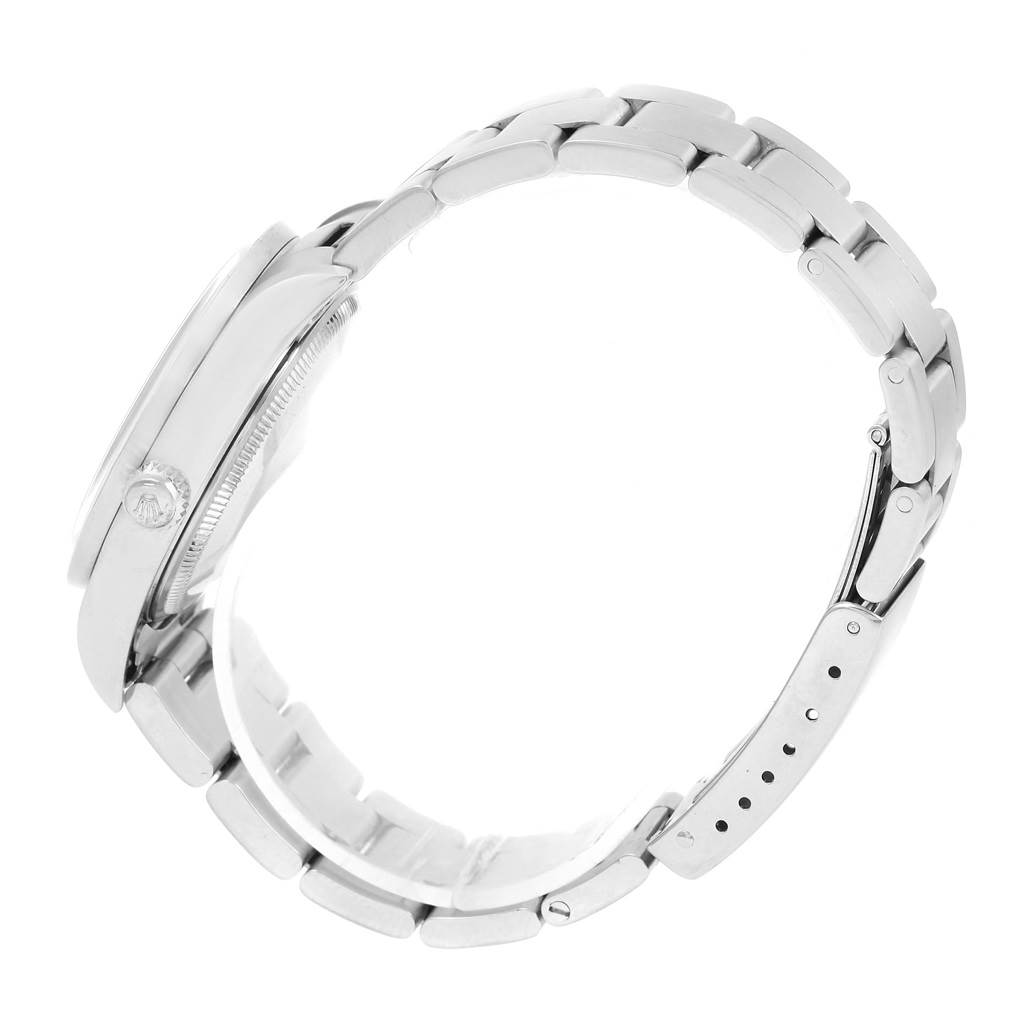 The image shows a Rolex Air-King 14010 Men's Stainless Steel White Dial 14010 Men's Stainless Steel White Dial watch from a side angle, focusing on the bracelet and clasp.