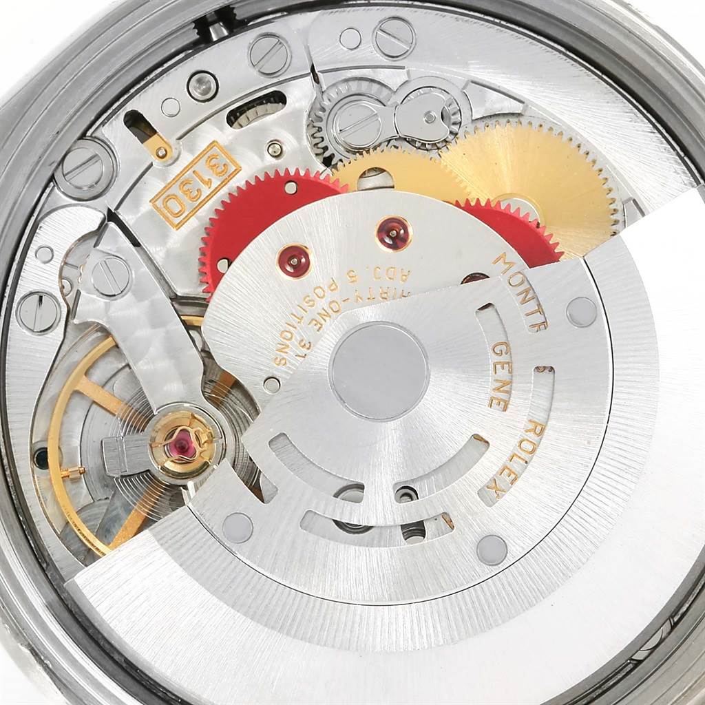 This image shows the inner mechanical movement of the Rolex Air-King 14010 Men's Stainless Steel White Dial 14010 Men's Stainless Steel White Dial watch, viewed from the case back angle.