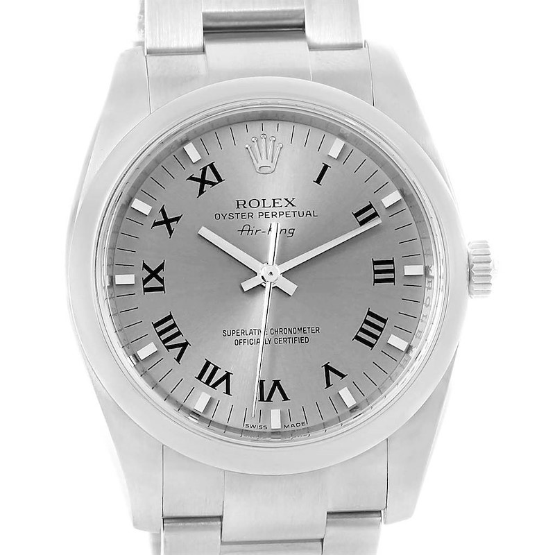 Rolex Air King Slate Roman Dial Stainless Steel Mens Watch 114200 SwissWatchExpo