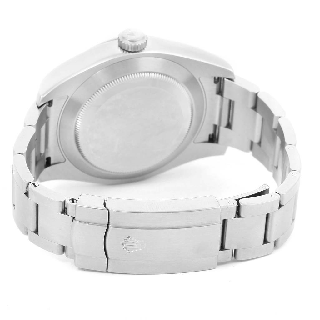 This image shows the back case and clasp of a Rolex Air-King 116900 Men's Stainless Steel Black Dial 116900 Men's Stainless Steel Black Dial watch from a rear angle.