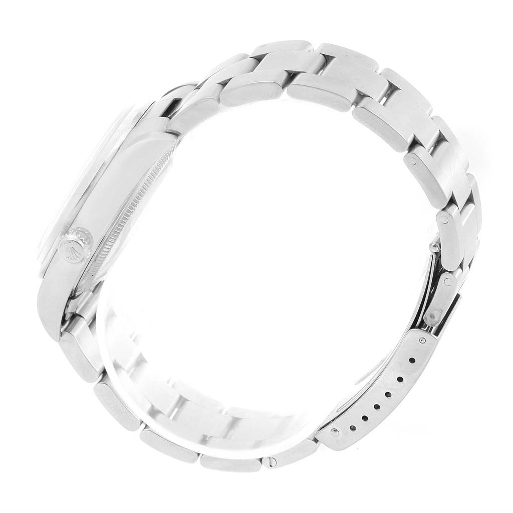 The image shows a Rolex Air-King 14000 Women's Stainless Steel Blue Dial 14000 Women's Stainless Steel Blue Dial watch from a side angle, clearly displaying the bracelet and partially visible crown.