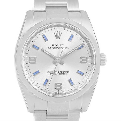 Photo of Rolex Air King Arabic Blue Index Dial Steel Watch 114200 Unworn
