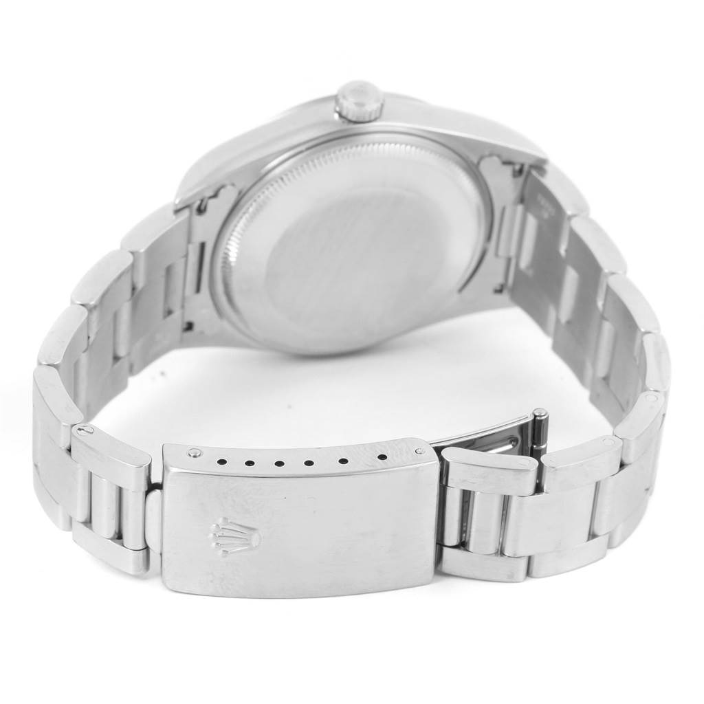 The image shows the back and clasp of a Rolex Air-King 14000 Men's Stainless Steel Black Dial 14000 Men's Stainless Steel Black Dial watch at an angle.