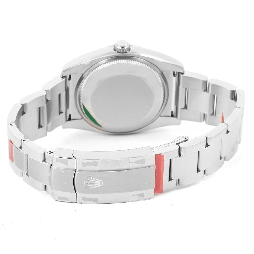 The image shows the back and clasp of a Rolex Air-King 114200 Men's Stainless Steel Blue Dial 114200 Men's Stainless Steel Blue Dial watch, highlighting the bracelet and caseback.