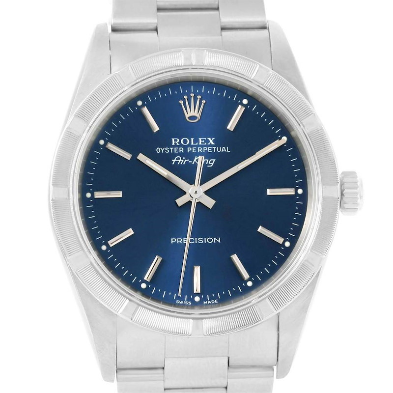 Rolex Air King Stainless Steel Blue Dial Mens Watch 14010 Box Papers SwissWatchExpo