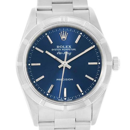 Photo of Rolex Air King Stainless Steel Blue Dial Mens Watch 14010 Box Papers