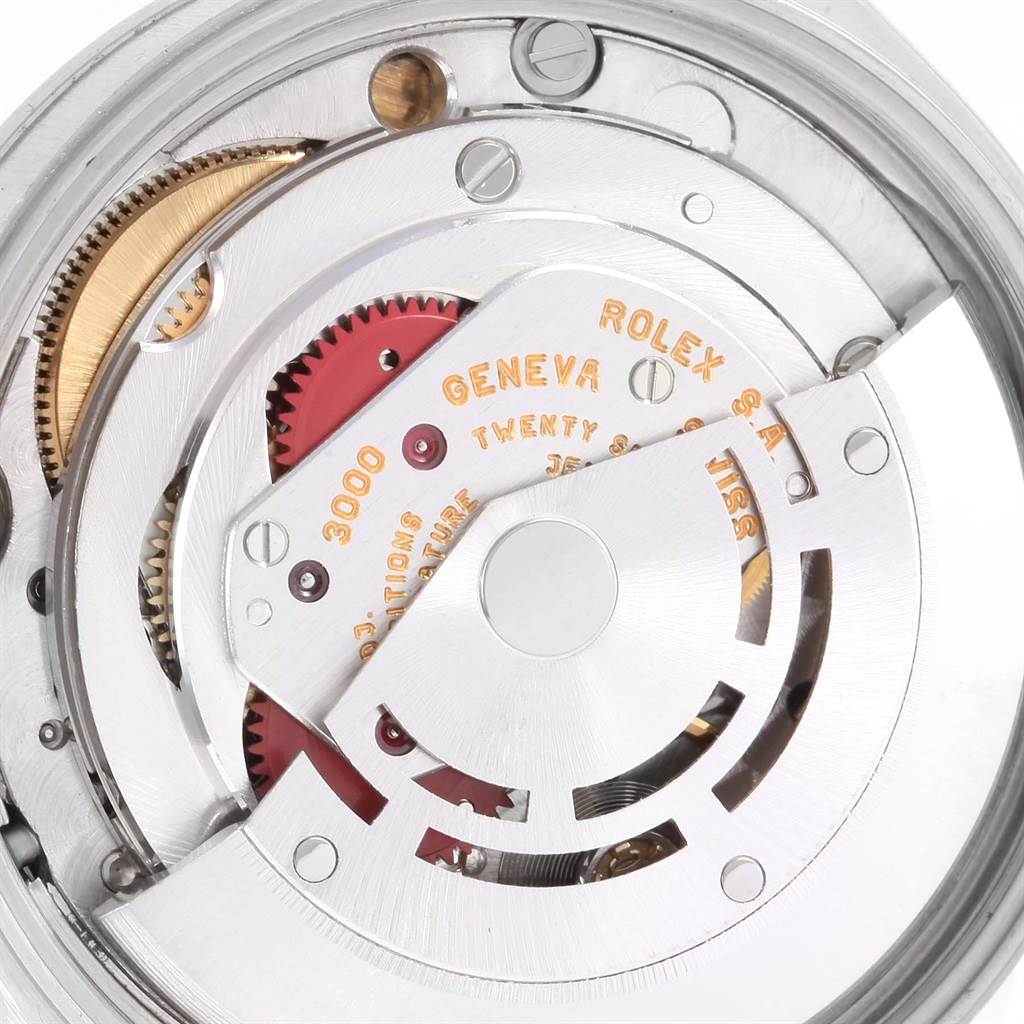 The image shows a close-up of the movement and internal mechanism of a Rolex Air-King 14000 Men's Stainless Steel Silver Dial 14000 Men's Stainless Steel Silver Dial watch.