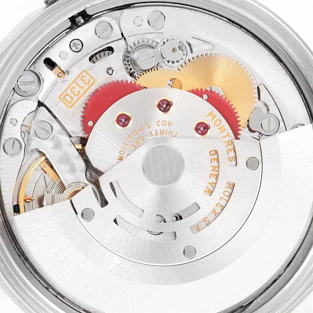 This is a close-up view of the internal mechanical movement of the Rolex Air-King 14000 Men's Stainless Steel Black Dial 14000 Men's Stainless Steel Black Dial model.