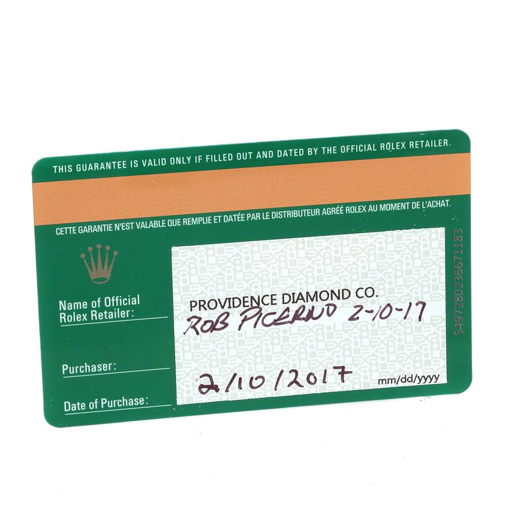 This image shows the warranty card for the Rolex Air-King 116900 Men's Stainless Steel Black Dial 116900 Men's Stainless Steel Black Dial watch.