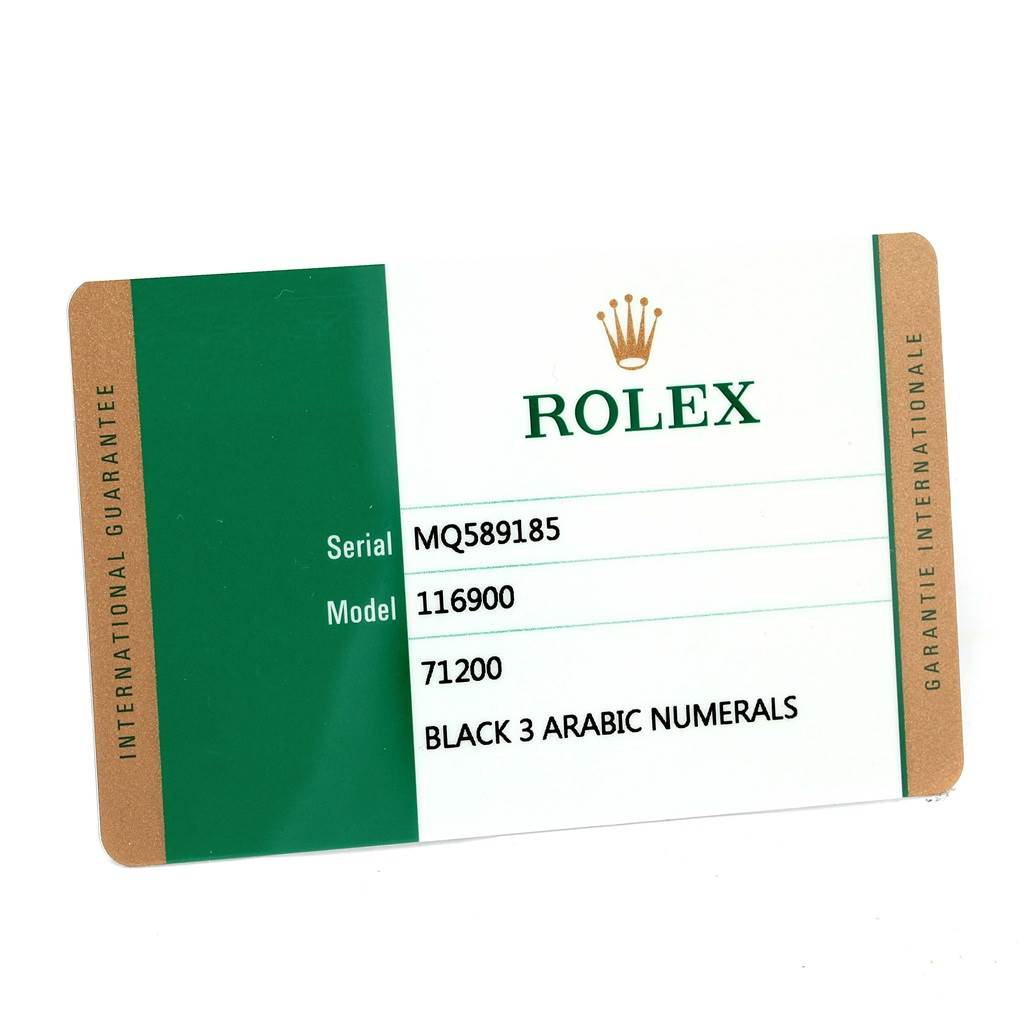 This image shows the international guarantee card for the Rolex Air-King 116900 Men's Stainless Steel Black Dial 116900 Men's Stainless Steel Black Dial model 116900.