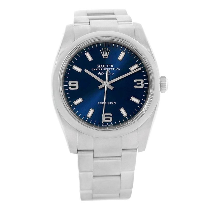 Rolex Air King Blue Dial Luminous Hour Markers Mens Watch 114200 SwissWatchExpo