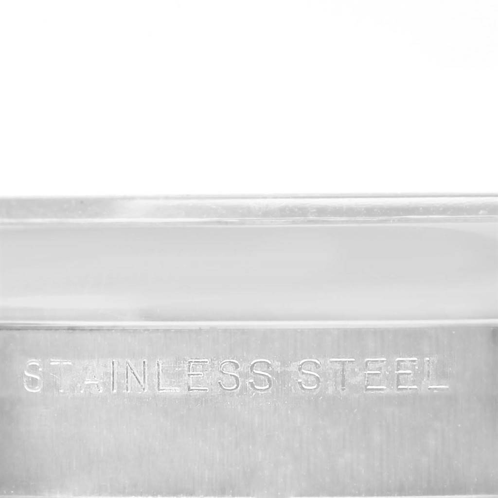 This image shows a close-up of the stainless steel part of the Rolex Air-King 114200 Men's Stainless Steel Blue Dial 114200 Men's Stainless Steel Blue Dial watch casing.