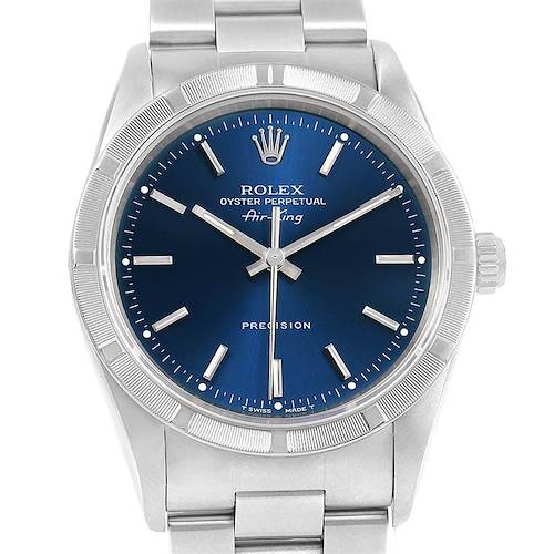 Photo of Rolex Air King Stainless Steel Blue Baton Dial Mens Watch 14010