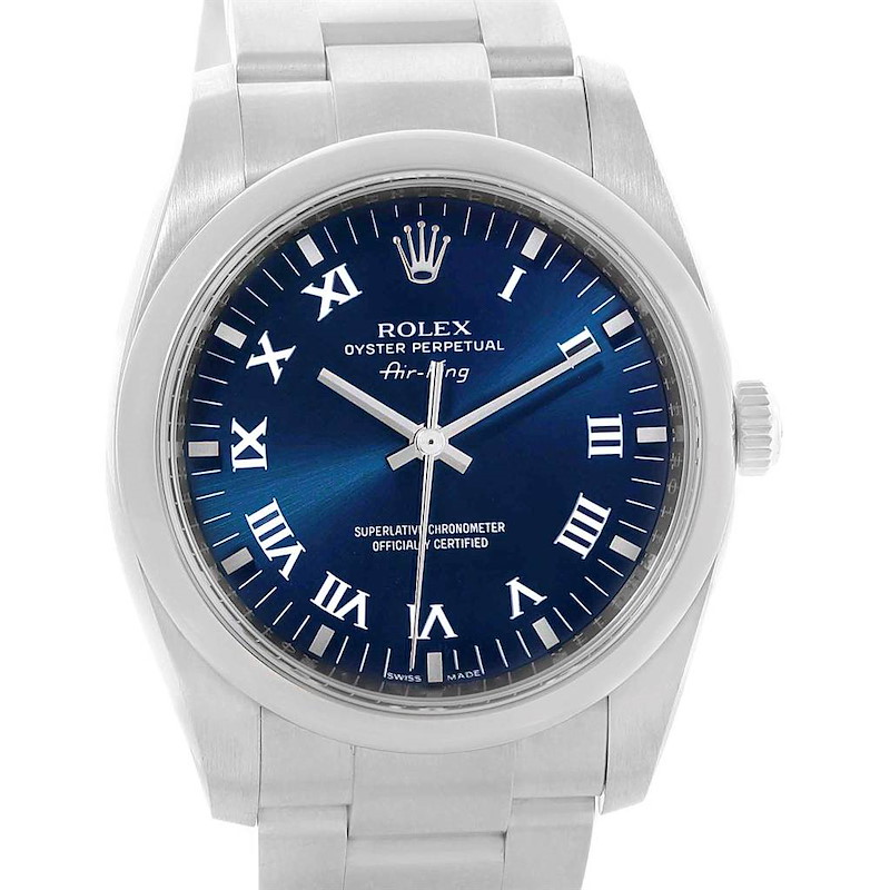Rolex Air King Blue Roman Dial Steel Mens Watch 114200 Box Papers SwissWatchExpo