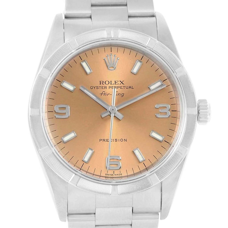 Rolex Air King Stainless Steel Salmon Dial Mens Watch 14010 Box Papers SwissWatchExpo