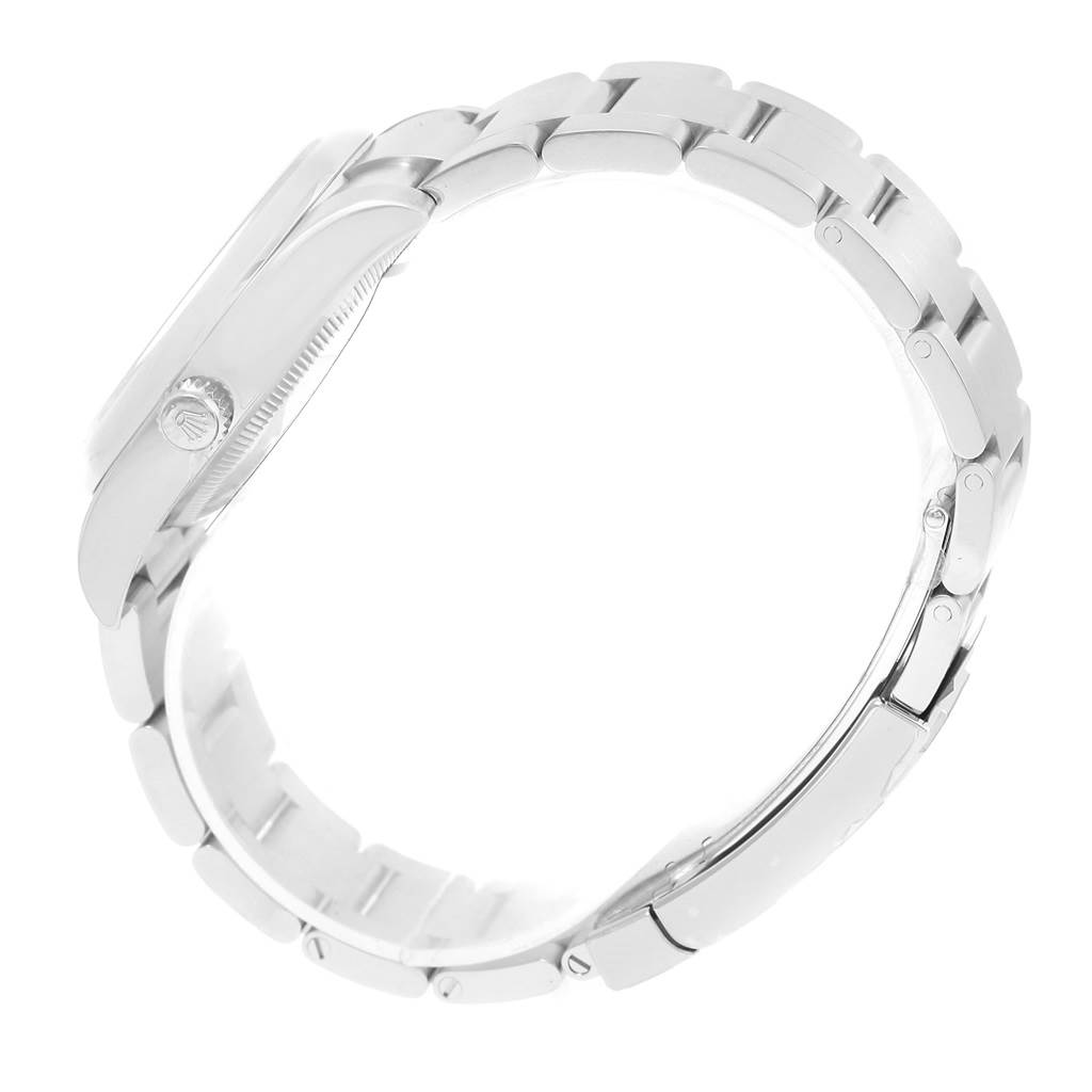 The image shows a side view of a Rolex Air-King 114200 Men's Stainless Steel Green Dial 114200 Men's Stainless Steel Green Dial watch, prominently featuring the bracelet and case.