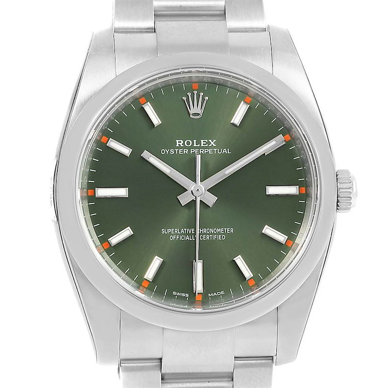 Rolex Air King 34mm Olive Green Dial Mens Watch 114200 Unworn SwissWatchExpo