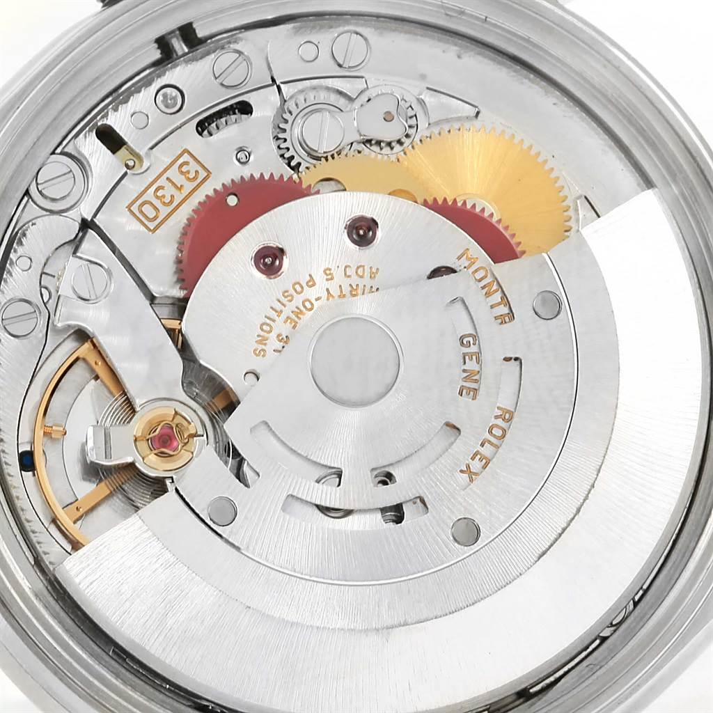 This image shows the internal mechanism of a Rolex Air-King 14010 Men's Stainless Steel Blue Dial 14010 Men's Stainless Steel Blue Dial watch, including gears and the rotor.