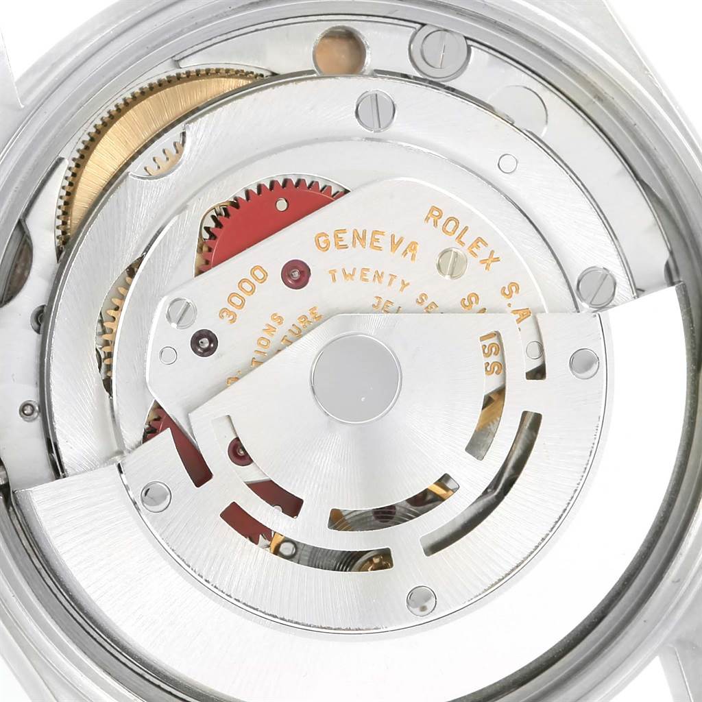This image shows a close-up of the internal mechanical movement of a Rolex Air-King 14010 Men's Stainless Steel Silver Dial 14010 Men's Stainless Steel Silver Dial watch.