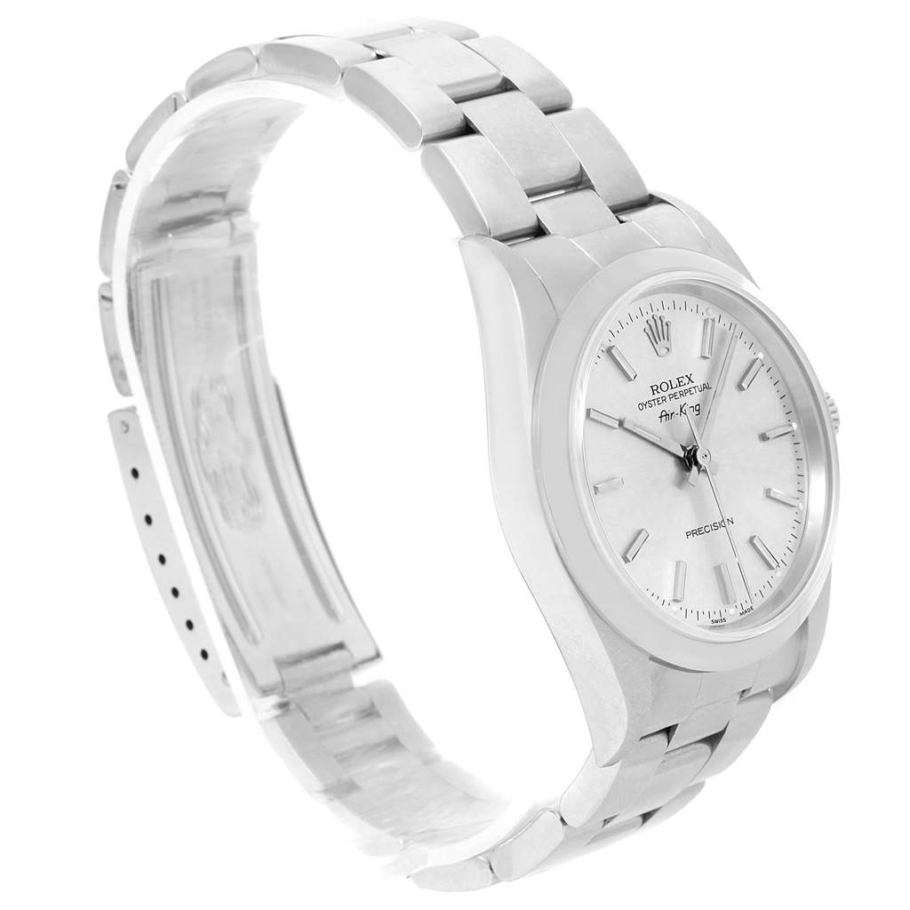 The image shows a Rolex Air-King 14000 Men's Stainless Steel Silver Dial 14000 Men's Stainless Steel Silver Dial watch at a 3/4 angle, highlighting the dial, case, and part of the bracelet.