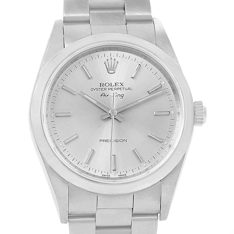 Rolex Air King Silver Baton Dial Steel Mens Watch 14000 SwissWatchExpo