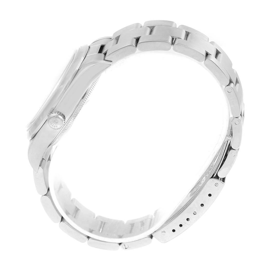 This image shows the side profile of a Rolex Air-King 14000 Men's Stainless Steel Blue Dial 14000 Men's Stainless Steel Blue Dial watch, highlighting the bracelet and crown.