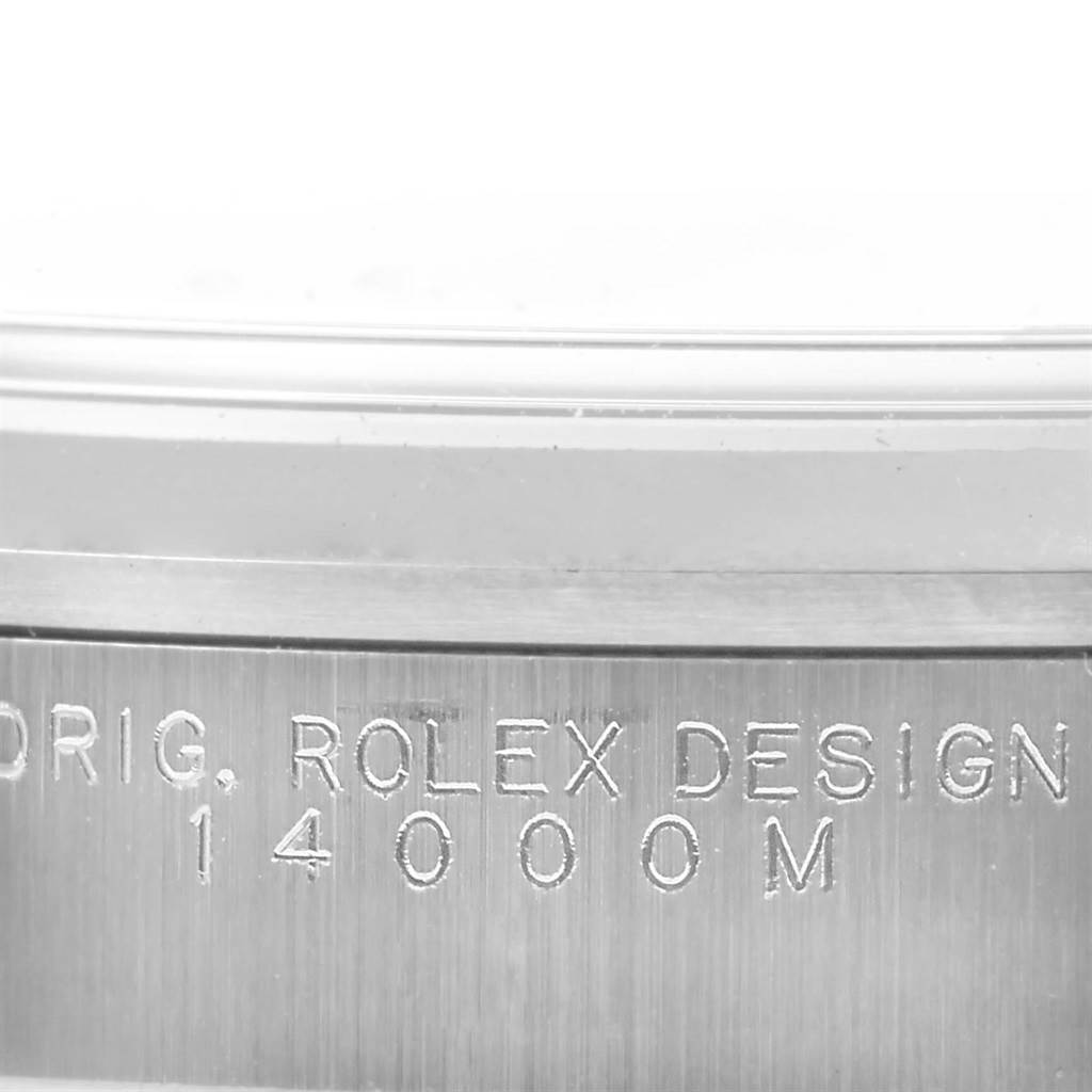 This image shows a close-up view of the engraving on the side of the Rolex Air-King 14000 Stainless Steel Pink Dial 14000 Stainless Steel Pink Dial watch case.