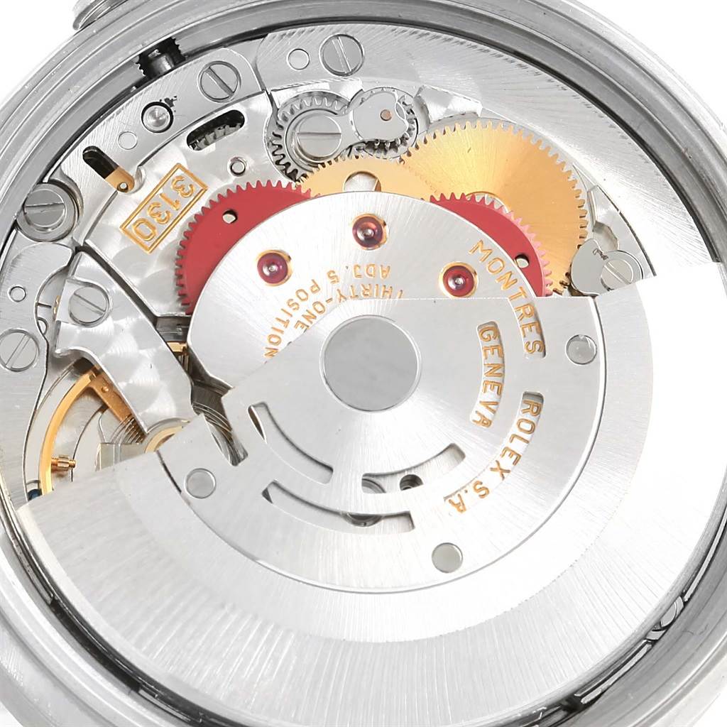 This image shows the inner mechanical movement of a Rolex Air-King 14010 Men's Stainless Steel Silver Dial 14010 Men's Stainless Steel Silver Dial watch from a top-down angle.