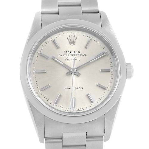 Photo of Rolex Air King Silver Baton Dial Domed Bezel Steel Mens Watch 14000