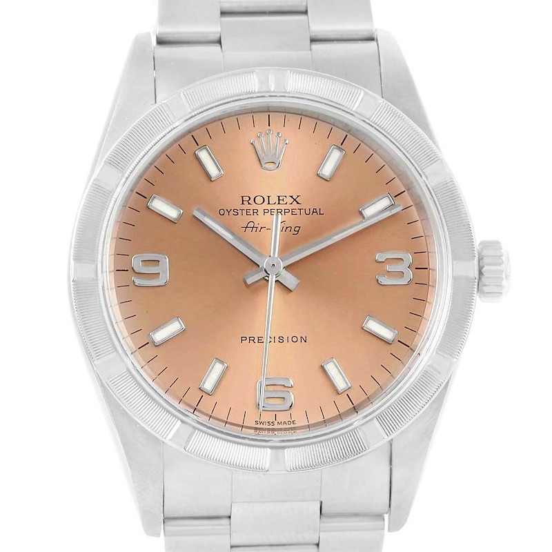 Rolex Air King Stainless Steel Salmon Dial Mens Watch 14010 SwissWatchExpo