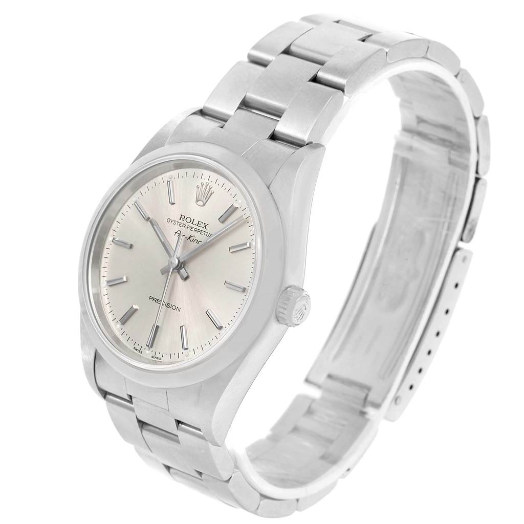 The image shows a Rolex Air-King 14000 Men's Stainless Steel Silver Dial 14000 Men's Stainless Steel Silver Dial watch at a three-quarter angle, displaying the face, crown, and bracelet.