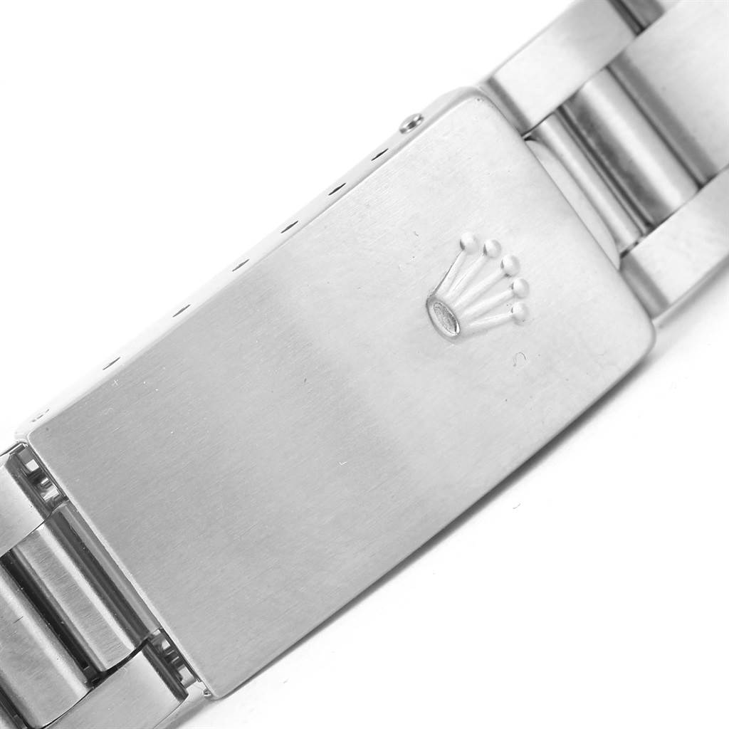 The image shows the clasp of a Rolex Air-King 14000 Men's Stainless Steel Silver Dial 14000 Men's Stainless Steel Silver Dial watch, featuring the brand's crown logo.
