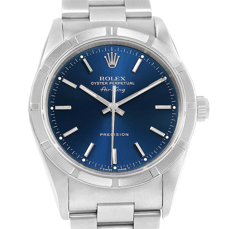 Rolex Air King Steel Blue Dial Oyster Bracelet Mens Watch 14010 SwissWatchExpo
