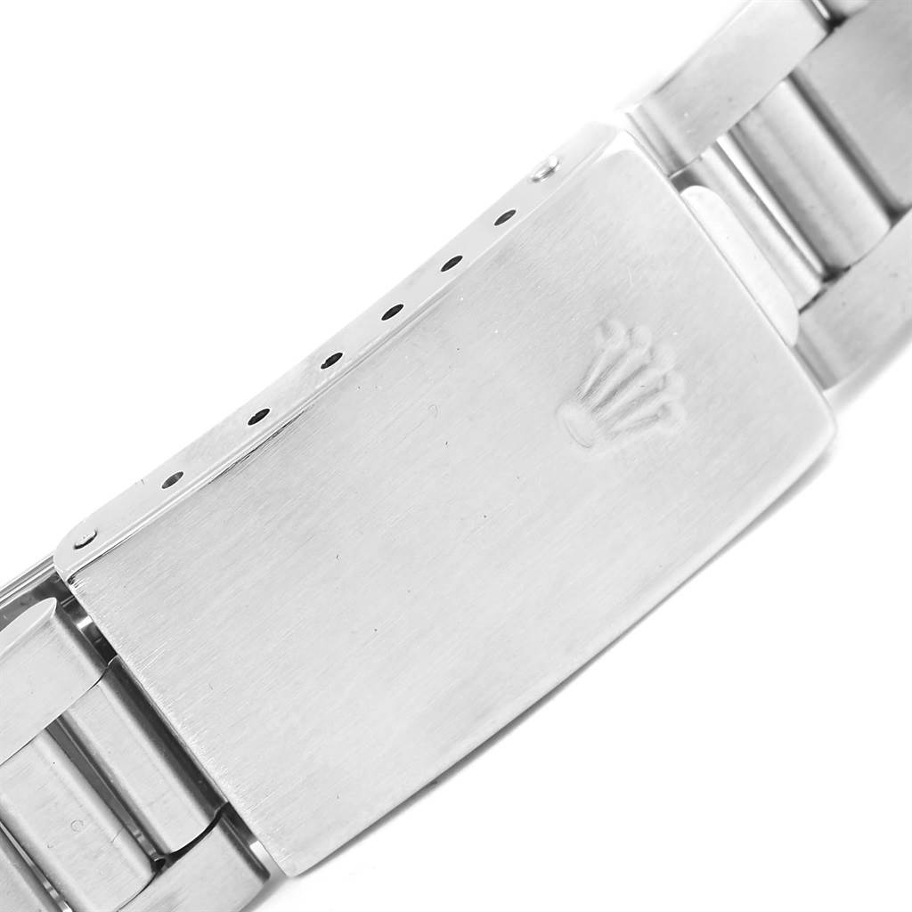 The image shows a close-up of the clasp on the bracelet of a Rolex Air-King 14010 Men's Stainless Steel Blue Dial 14010 Men's Stainless Steel Blue Dial watch, displaying the Rolex logo.