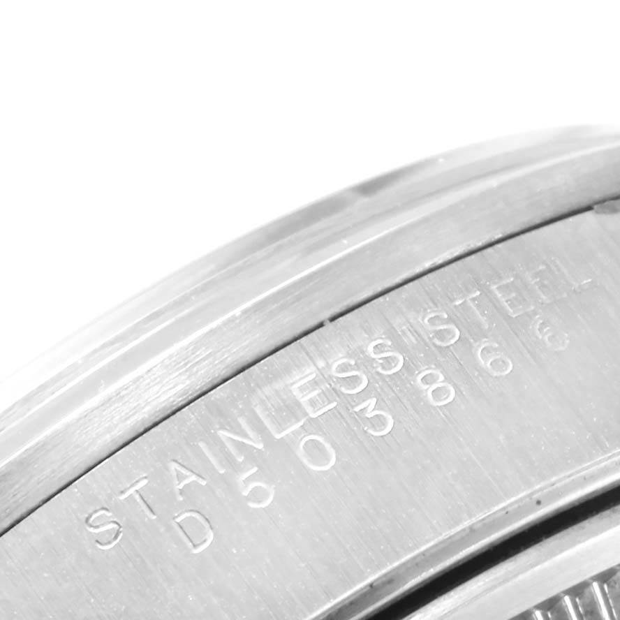 This is a close-up of the side of the Rolex Air-King 14000 Men's Stainless Steel Black Dial 14000 Men's Stainless Steel Black Dial watch case, showing the engraved "STAINLESS STEEL".