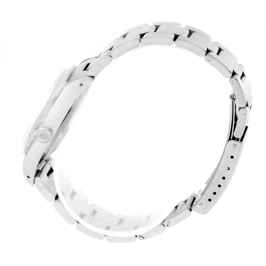 The image shows the side view of a Rolex Air-King 14000 Men's Stainless Steel Blue Dial 14000 Men's Stainless Steel Blue Dial watch, highlighting the bracelet and clasp.