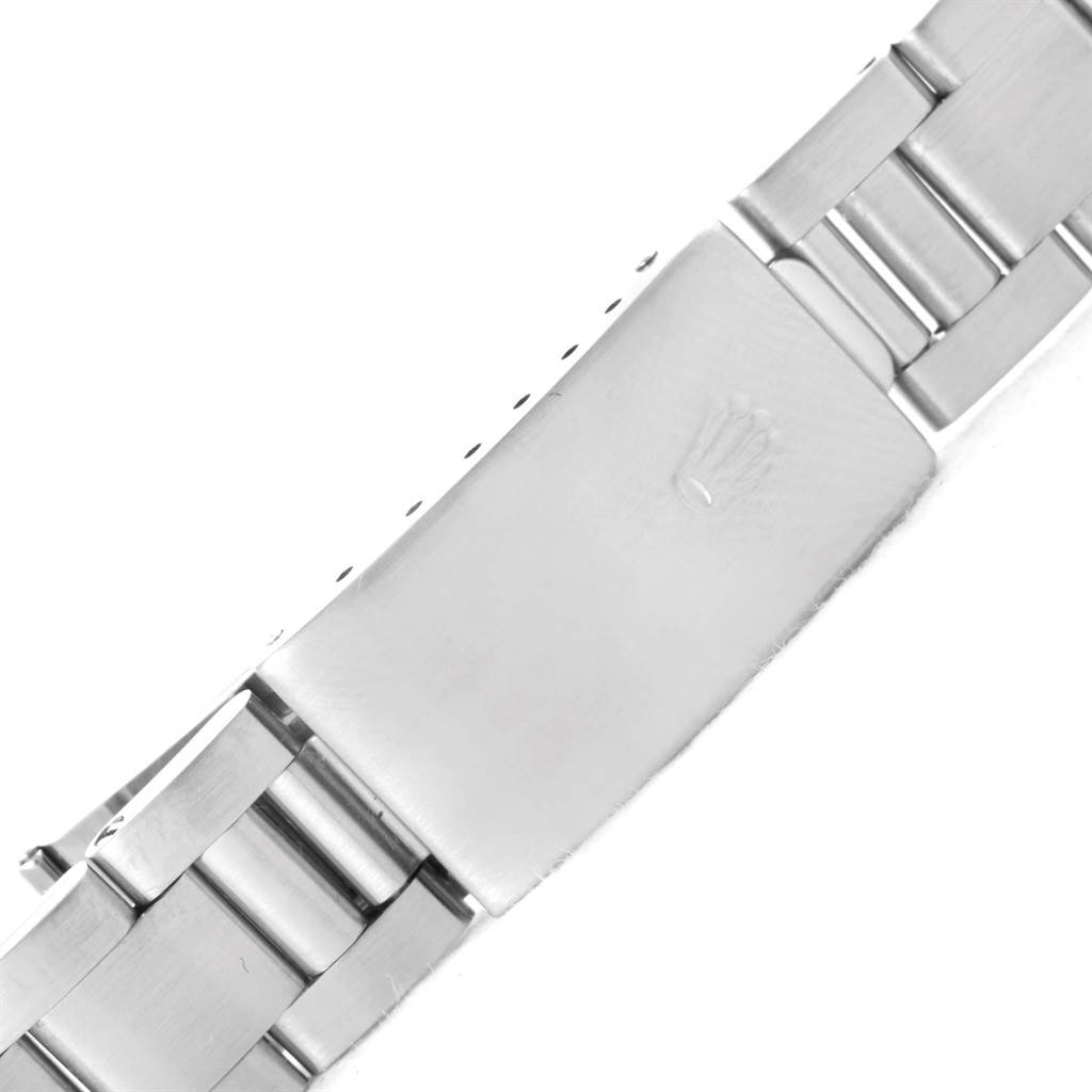 This image shows the clasp and part of the bracelet of a Rolex Air-King 14010 Men's Stainless Steel Silver Dial 14010 Men's Stainless Steel Silver Dial watch.